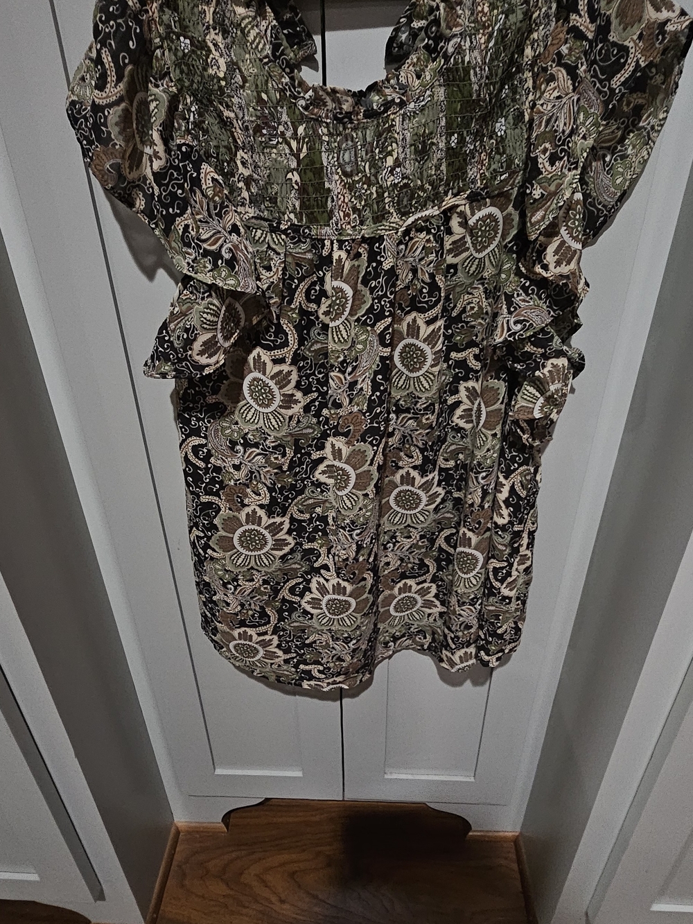 Carolina Belle Olive, Black & Cream Floral Peasant Top